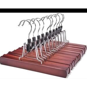 High-Grade Wooden Pants Hangers with Clips Non Slip Slack Skirt Hangers, 10 Pack